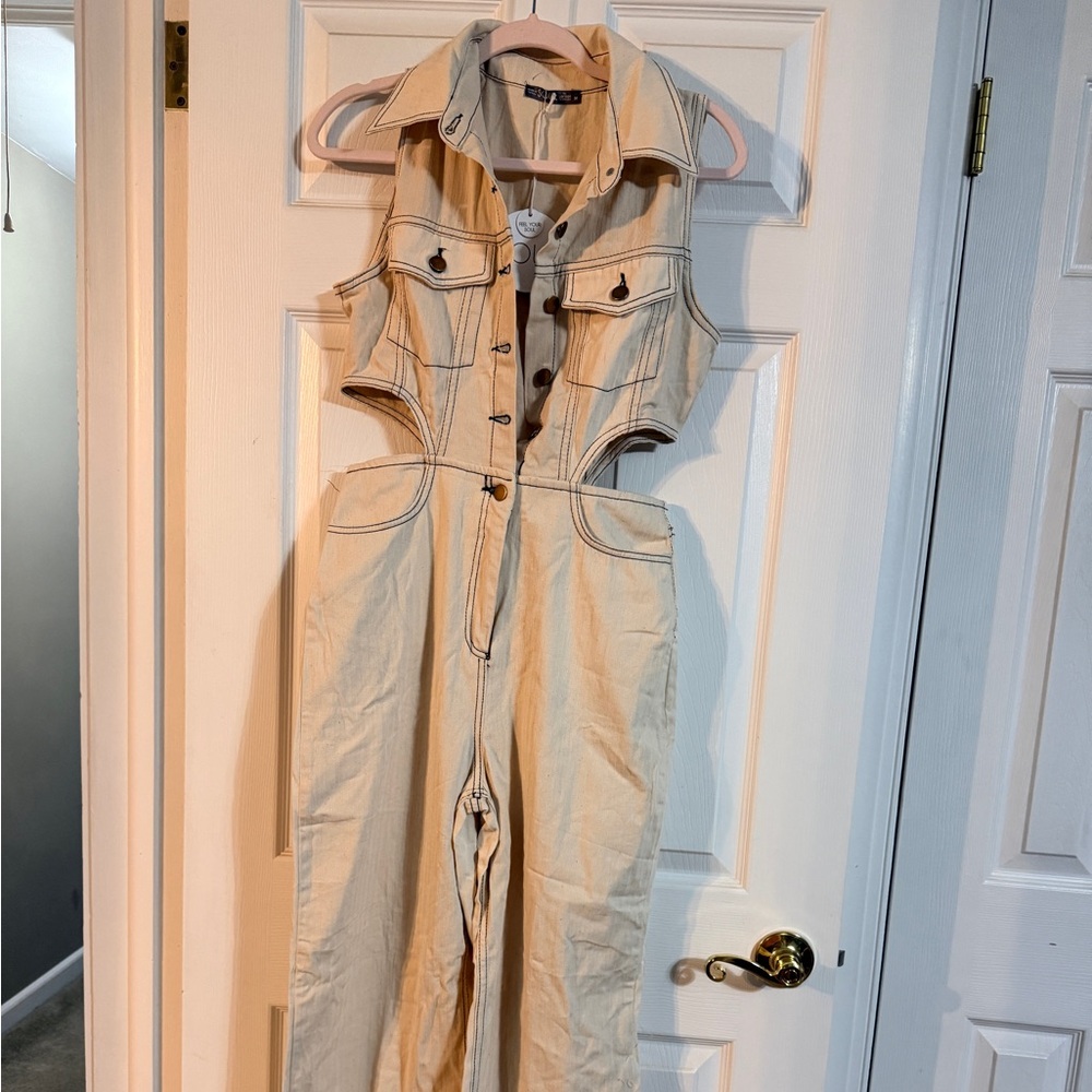 Stylish Tan Jumpsuit with Button Details